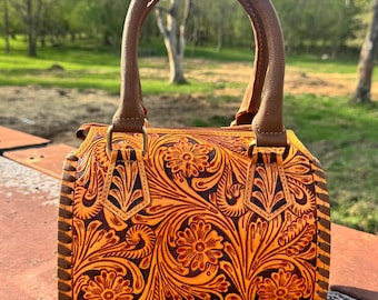 Sorrel Sunset Speedy Western Genuine Leather Barrel Bag Purse by Double B