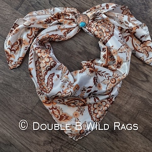 WILD RAG Vintage Paisley White, Brown, and Dark Gold Western Cowboy Neck Scarf Bandana by Double B Wild Rags