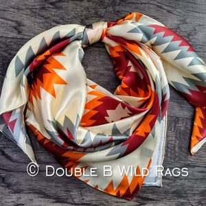 Wild Rag 100% SILK AZTEC Orange, Burgundy, Ivory, Sage gray Cowboy Western Neck Scarf Bandanna by Double B Wild Rags