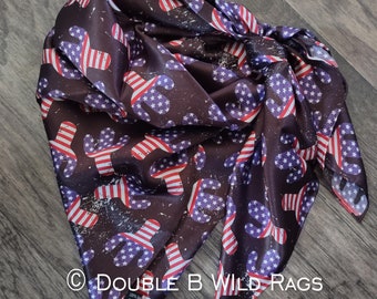 Wild Rag 100% SILK Patriotic Red White and Blue Cactus Cowboy Western Neck Scarf Bandanna by Double B Wild Rags