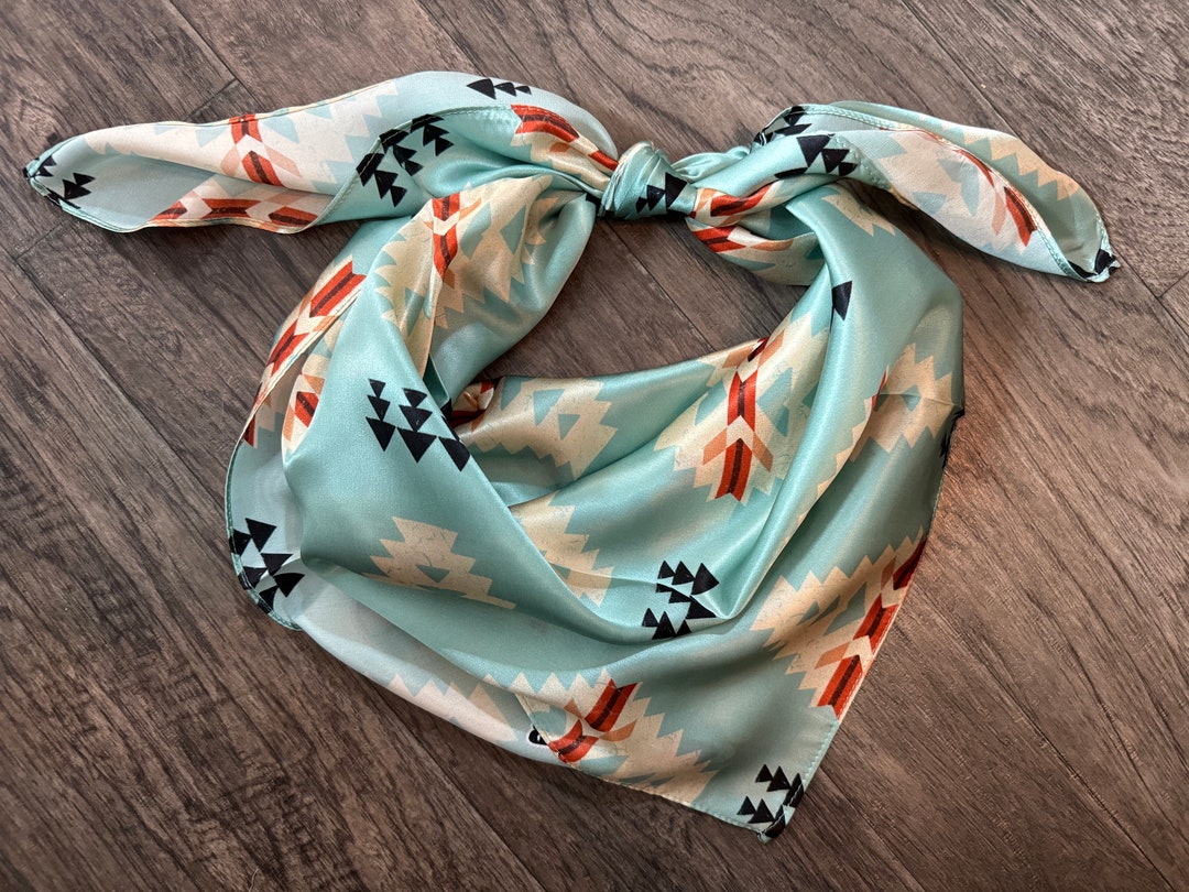 Wild Rag Pattern Background 100% Silk Wild Rag Aztec Native Light Blue and Ivory by Double B Wild ...