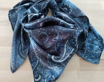 Paisley Blue/Silver Western Cowboy Silk Wild Rag Bandana Buckaroo Scarf Paisley Blue/Silver Western Cowboy Silk Wild Rag Bandana Buckaroo Scarf