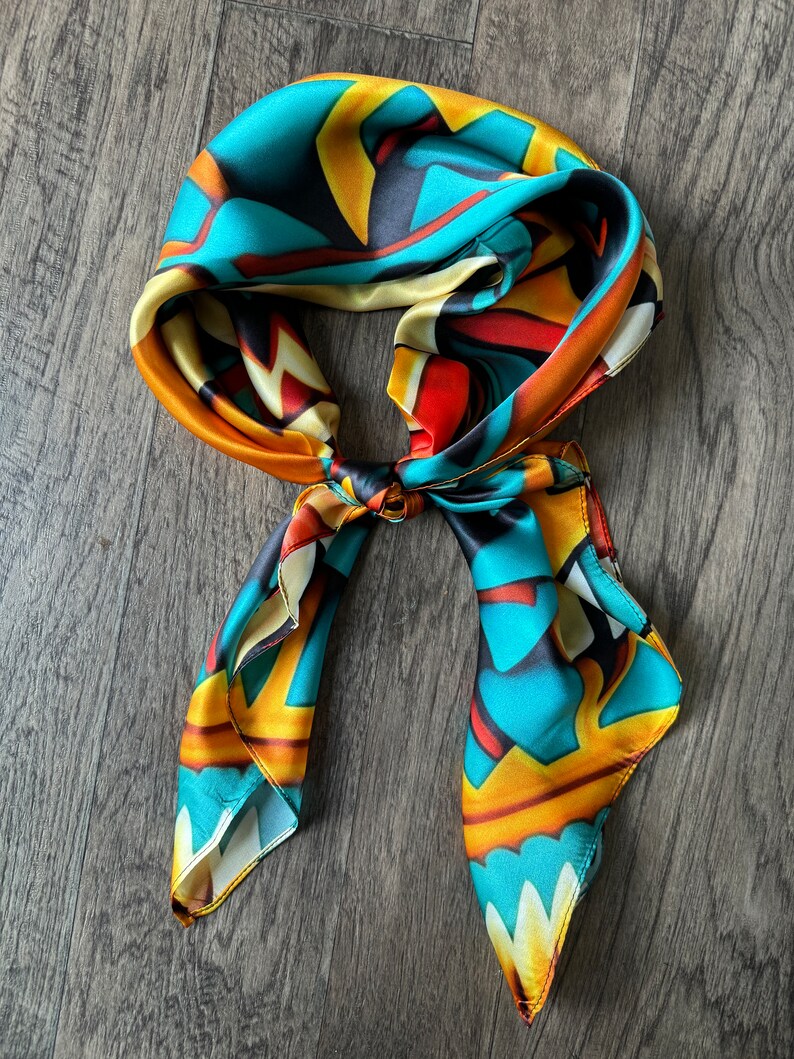 Wild Rag Native 100% Silk Wild Rag Native American Indian Style Orange Teal and Yellow ...