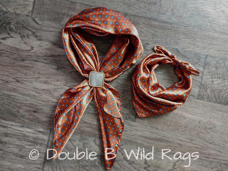 WILD RAG Blue Motif on Burnt Orange Cowboy Western Neck Scarf Bandanna ...