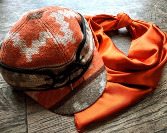 Stockman's Wool Hat Rust Orange Navajo Pattern Railroad cattleman's Cowboy winter hat Men's Women's Youth sizes