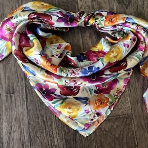 Wild Rag 100% SILK Multi Colored Watercolor Floral Cowboy Western Neck Scarf Bandanna by Double B Wild Rags