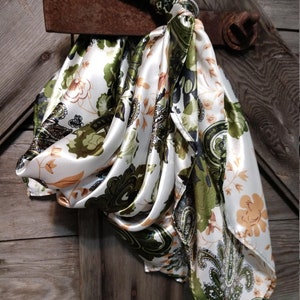 Wild Rag Green Ivory Floral Paisley Western Cowboy Neck Scarf Bandanna by Double B Wild Rags