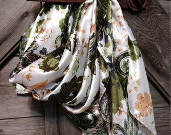 Wild Rag PAISLEY 112 Green Ivory Floral Western Cowboy Neck Scarf Bandanna by Double B Wild Rags