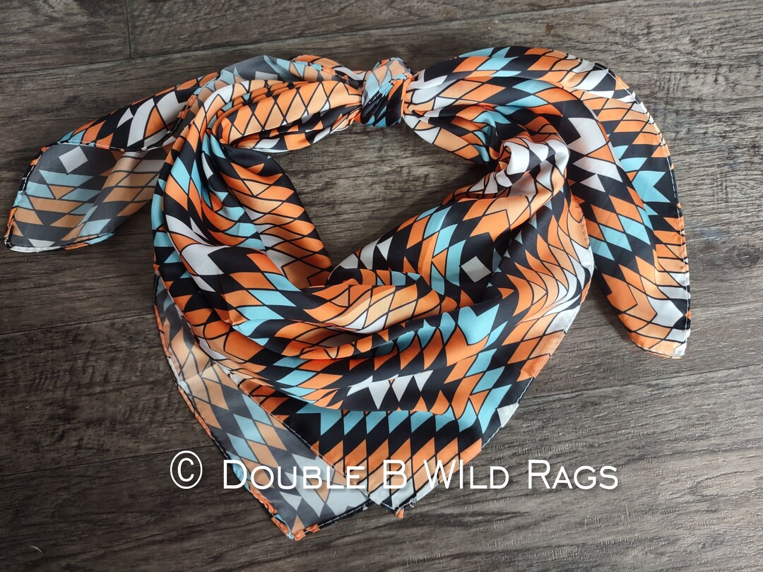 Wild Rag AZTEC 1010 Orange Light Blue and Black Southwest Cowboy ...