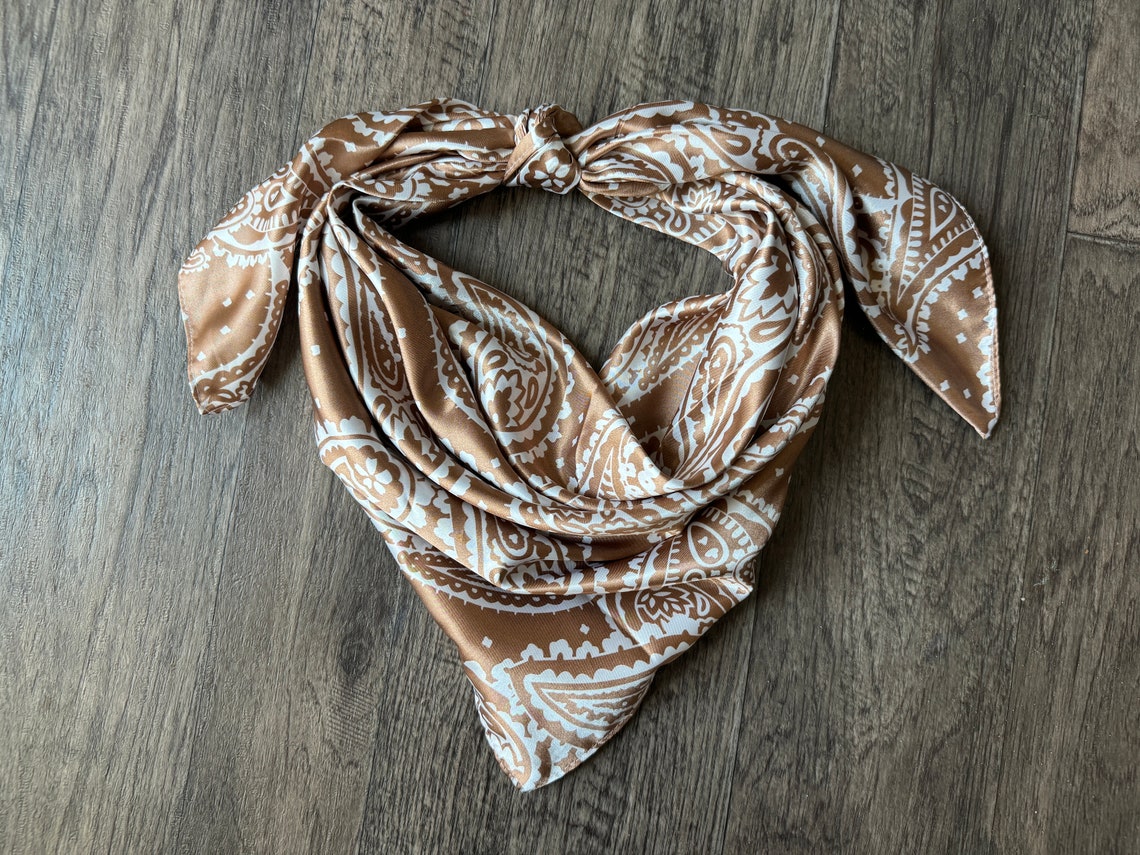 Wild Rag Taupe and off White Paisley Cowboy Western Neck Scarf Bandanna ...