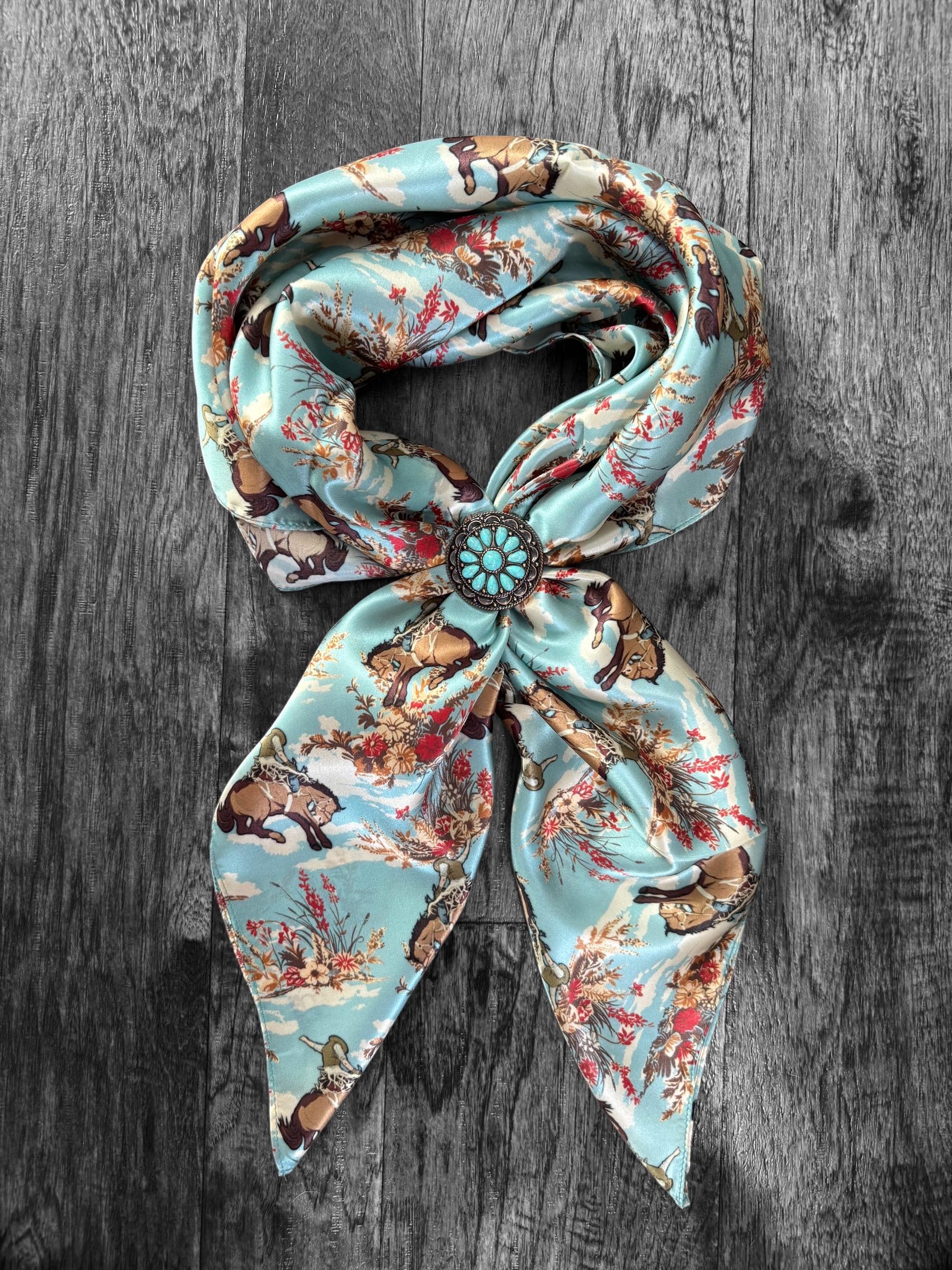 Small Wild Rag 100% Silk Wild Rag Dusty Blue Cowboys and Floral by Double B Wild Rags ...