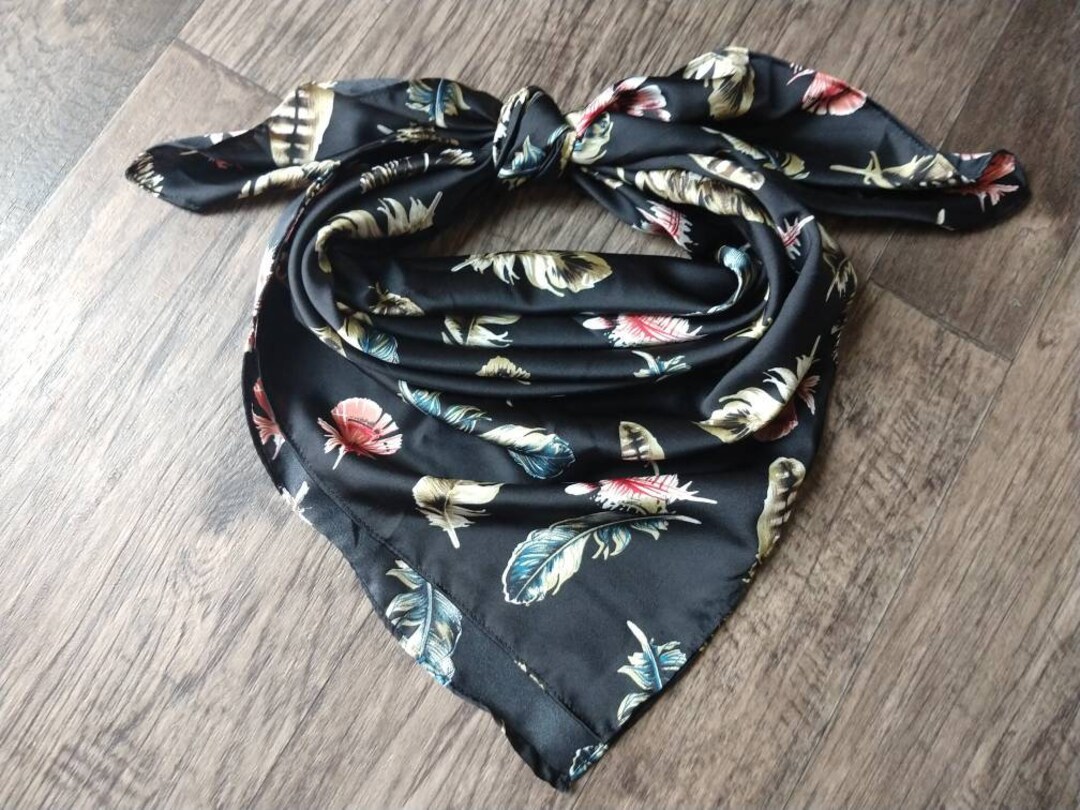 Cowboy Neck Rags Wild Rag Black Multi Feather Print Western Cowboy Neck Scarf Bandana by ...