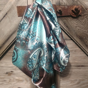 Wild Rag Turquoise and Brown Paisley Cowboy Western Neck Scarf Bandanna by Double B Wild Rags
