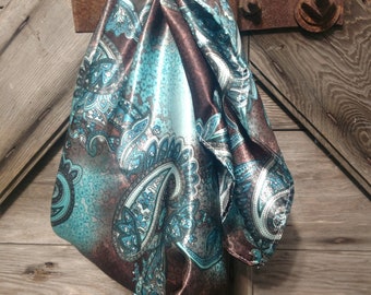 Wild Rag Turquoise and Brown Paisley Cowboy Western Neck Scarf Bandanna by Double B Wild Rags