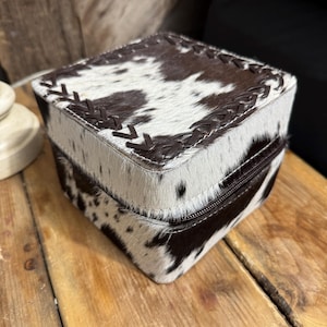 Western Cowhide Leather jewelry trinket box Black hide by Double B Wild Rags