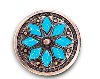 Wild Rag Slide Round Faux Turquoise Stone flower Concho western jewelry