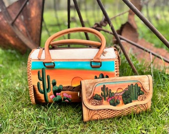 Desert Sunset Western Speedy Leather Purse with optional wallet