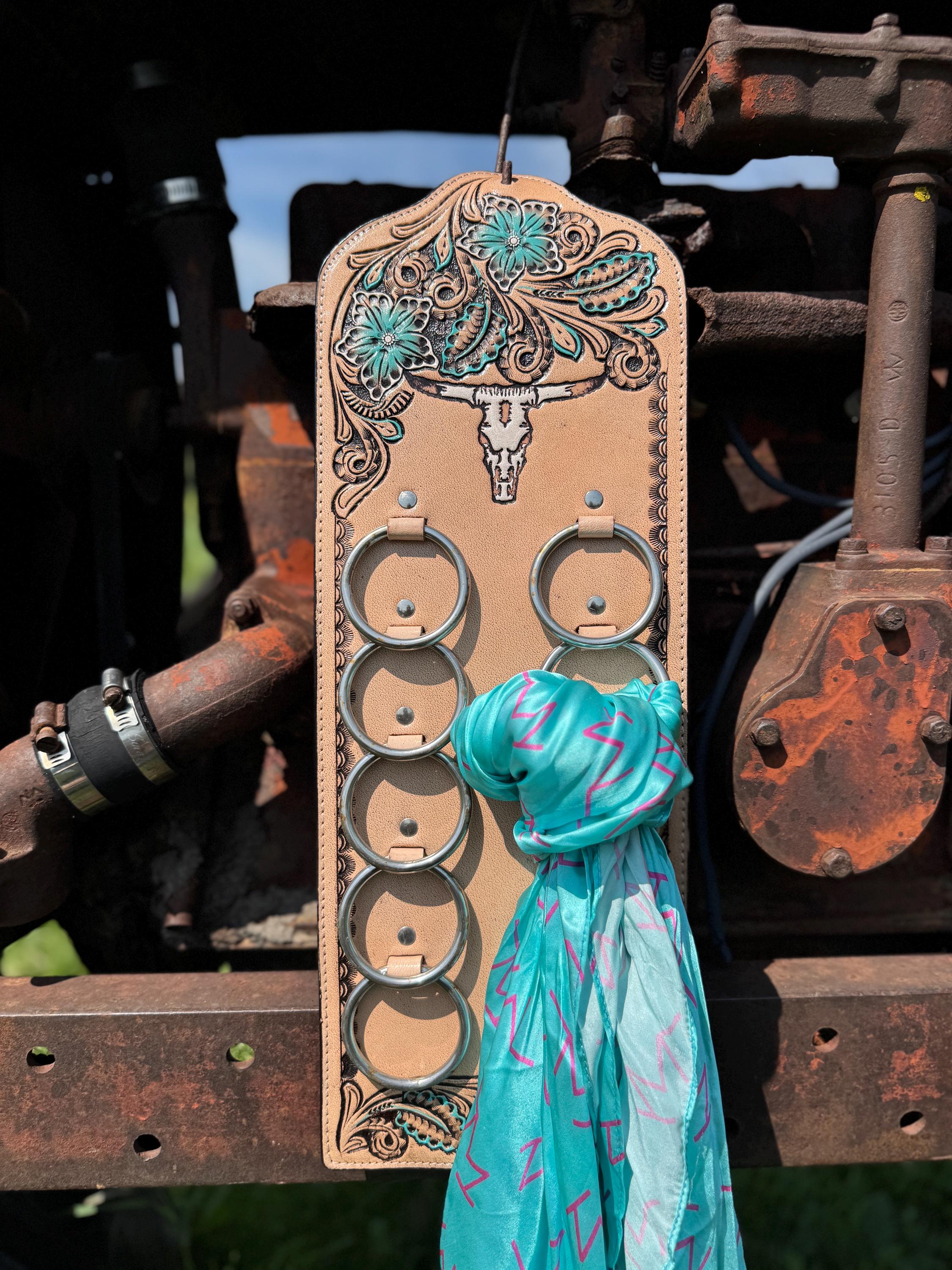 Genuine Western Tooled Leather Wild Rag Scarf Display Holder
