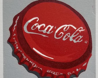 Coca-Cola - 3x3" Original Art - 5 Color Reduction Linocut - Coke  Bottlecap - Enjoy
