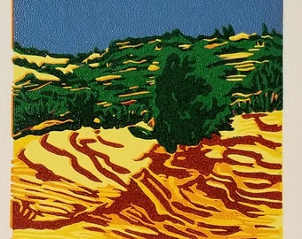 Zion - 3x3" Original - 6 Color - Reduction Linocut - National Park Landscape