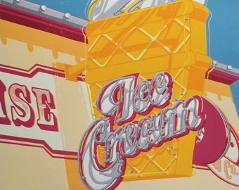 Ice Cream - Original Artwork - Reduction Linocut - Limited Edition - Neon - California Adventure - Disney