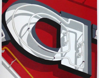 A - Original Art - Reduction Linocut - Neon - Las Vegas - Harley Davidson Las Vegas Cafe