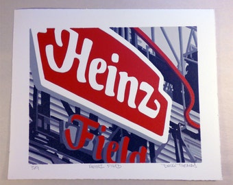 Heinz Field - 8x10 Original - Reduction Linocut Print - Pittsburgh Steelers
