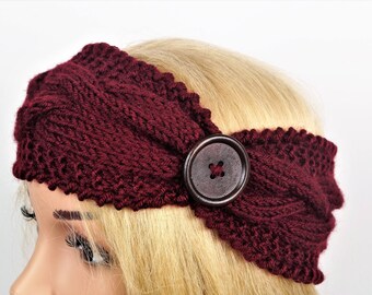 Elegant Hand Knit Headband Set - Black, Brown, Burgundy Burgundy Knitted Headband - Etsy main image 3