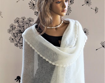 Alpaca Wool Shawl, White Shawl,Mohair Shawl,Bridal Shawl,Handmade shawl,Wool Shawl,Wedding Shawl,Women Accessories,Knitted Shawl,Black shawl