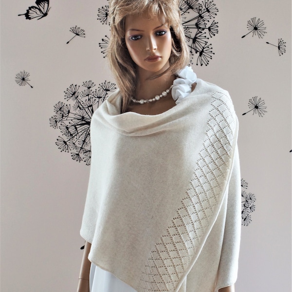 Knit Merino Wool Shawl,White Wrap,Bridal Shawl,Handmade shawl,Wool Shawl,Wedding Shawl,Knitted Shawl,Ivory Shawl,Merino Wool Wrap,Wool Shawl