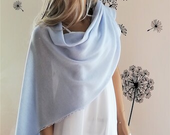 Knit Cashmere Shawl, Blue Shawl,Bridal Shawl,Handmade shawl,Wool Shawl,Wedding Shawl,Women Accessories,Knitted Shawl,Pastel Blue Shawl