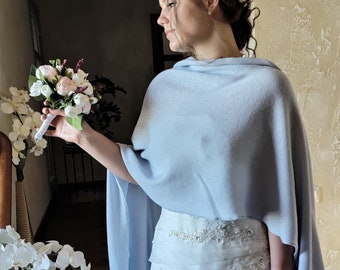 Châle en tricot de cachemire, châle bleu, châle de mariée, châle fait main, châle en laine, châle de mariage, accessoires femme, châle en tricot, châle bleu pastel