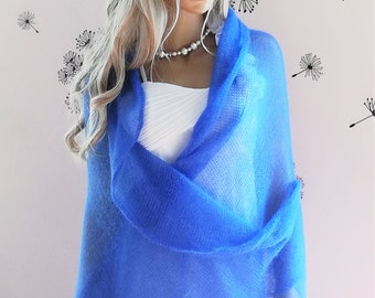 Blue Shawl, Blue Wrap,Mohair Shawl,Bridal Shawl,Handmade Shawl,Wool Shawl,Wedding Shawl,Women Accessories,Knitted Shawl,Alpaca Wool