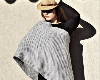 Gray poncho,Wool poncho,Poncho sweater,Winter poncho,Gray coat,Gray wraps,Knitted poncho,Crotchet poncho,Women accessories,Wool coat