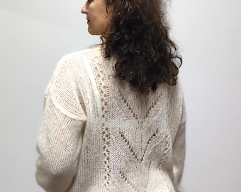 Handmade Beige Mohair Knit Sweater, Bridal Cardigan