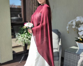 Châle en laine mérinos bordeaux, écharpe de mariée en tricot