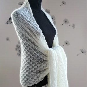 Chal de lana de alpaca, chal blanco, chal de mohair, chal de novia, chal hecho a mano, chal de lana, chal de boda, accesorios de mujer, chal de punto, chal negro
