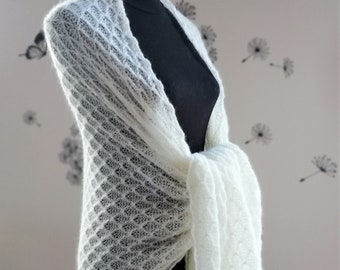 Alpaca Wool Shawl, White Shawl,Mohair Shawl,Bridal Shawl,Handmade shawl,Wool Shawl,Wedding Shawl,Women Accessories,Knitted Shawl,Black shawl