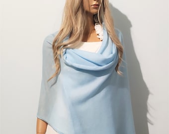Light Blue Merino Wool Shawl: Knitted Bridal Wrap