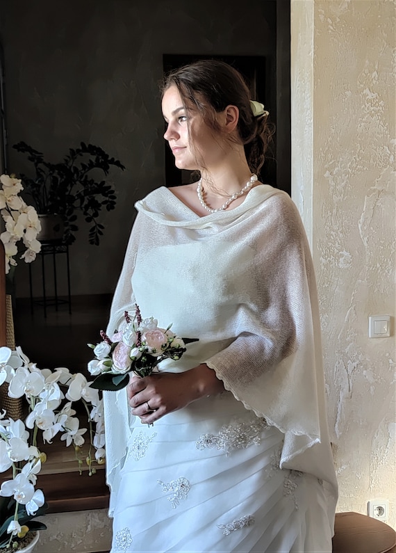 Knit Cashmere Shawlwhite Wrapbridal 
