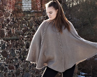 Brown poncho,Wool poncho,Poncho sweater,Winter poncho,Brown coat,Brown wraps,Knitted poncho,Crotchet poncho,Women accessories,Wool cloak