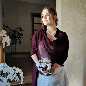 Burgundy Shawl,Merino Wool Shawl,Bridal Shawl,Handmade Shawl,Wool Shawl,Wedding Shawl,Women Accessories,Knitted Shawl, Bordeaux colored Wrap