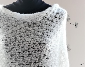 Alpaca Wool Shawl, White Shawl,Mohair Shawl,Bridal Shawl,Handmade shawl,Wool Shawl,Wedding Shawl,Women Accessories,Knitted Shawl,Black shawl