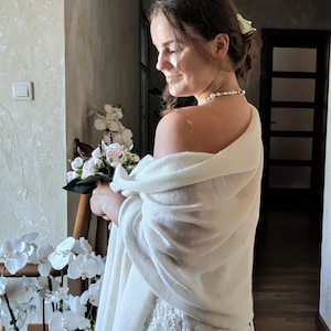 Chal de cachemira de punto, chal blanco, chal de novia, chal hecho a mano, chal de lana, chal de boda, chal de punto, chal blanco, chal de cachemira, lana de cachemira