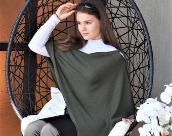 Green Cashmere Blend  Poncho, Knitted Crotchet coat