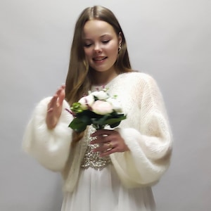 White Silk Mohair Cardigan,Wedding Sweater,White Wedding Jacket,Bridal Cardigan,Cashmere Sweater,Mohair Coat,White Bolero,Bride Cardigan