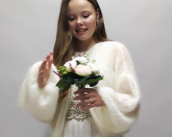 White Silk Mohair Cardigan,Wedding Sweater,White Wedding Jacket,Bridal Cardigan,Cashmere Sweater,Mohair Coat,White Bolero,Bride Cardigan