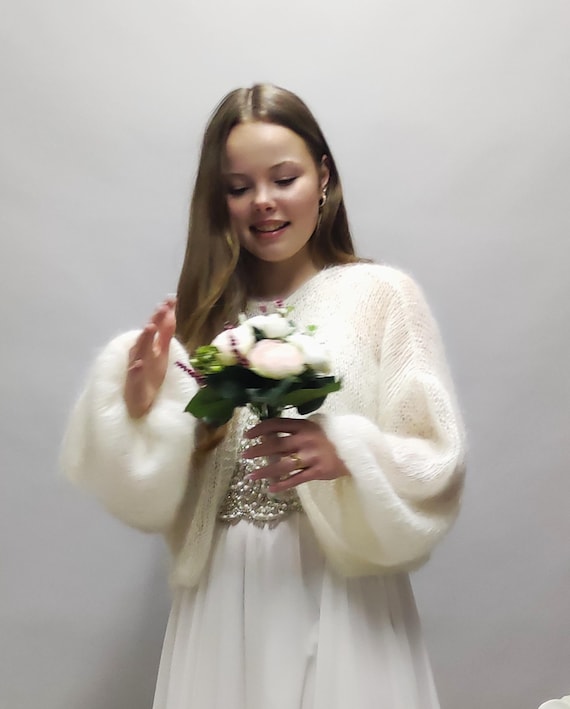 White Silk Mohair Cardigan,Wedding Sweater,White Wedding Jacket,Bridal  Cardigan,Cashmere Sweater,Mohair Coat,White Bolero,Bride Cardigan