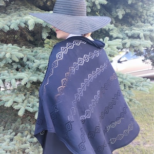 BLUE SHAWL-PONCHO,Cashmere Wool Shawl,Poncho Sweater,Handmade Shawl,Blue Coat,Knitted Poncho,Dark Blue Wrap,Women Accessories, Cashmere Coat