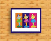Hula Girl Dashboard - Pop Art Original Print by C Wiedenheft comes with a white mat and ready to frame.